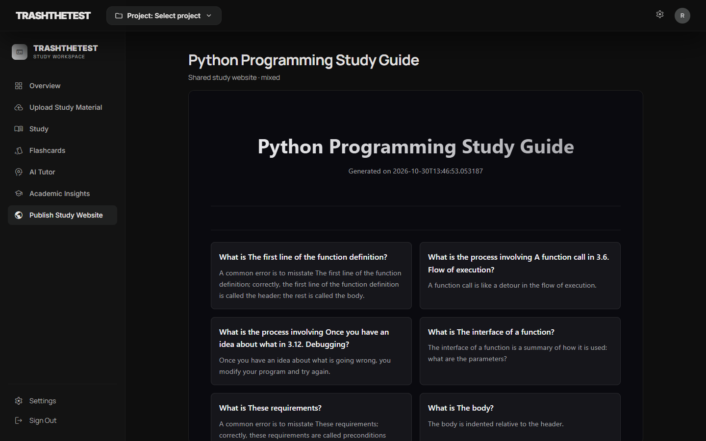 Published study site